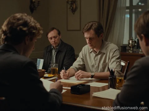 Serious Discussion Among Men at a Table