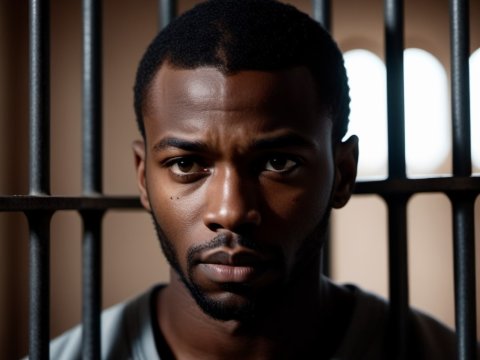 Serious Man Behind Prison Bars