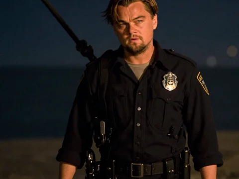 Serious Police Officer at Night