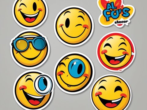 Set of Cheerful Winking Smiley Face Stickers