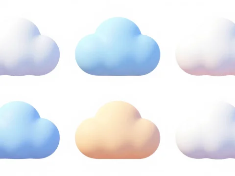 Set of Cute 3D Cloud Icons in Soft Pastel Colors