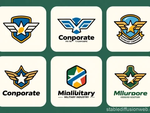 Set of Military Tech Logos with Winged Star Emblems