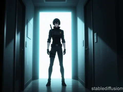 Shadowy Agent Standing in Bright Doorway