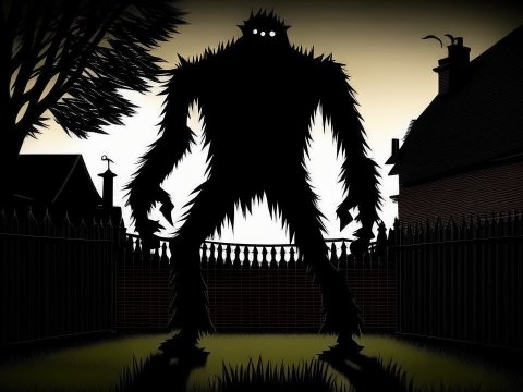 Shadowy Monster Silhouette in a Suburban Yard