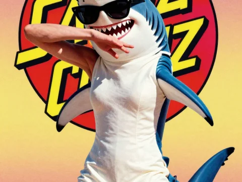 Shark Character Dabbing in Street Style