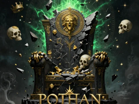 Shattered Throne of Pothan with Floating Crowns and Skulls
