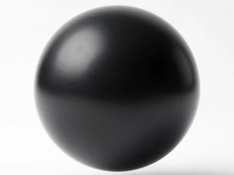 Shiny Black Plastic Sphere on White Background