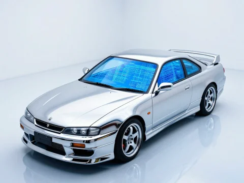 Shiny Nissan Silvia S14 with Futuristic Blue Interior