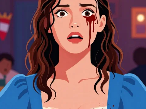 Shocked Woman Wearing Crown with Blood Tears