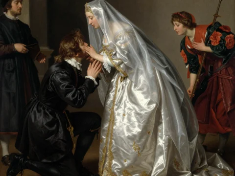 Shy Countess in Satin with Courtiers