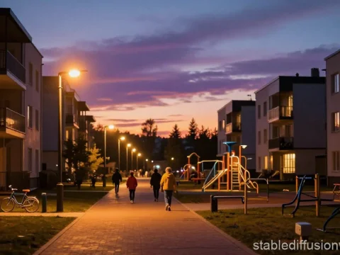 Siberian Twilight in a Quiet Neighborhood