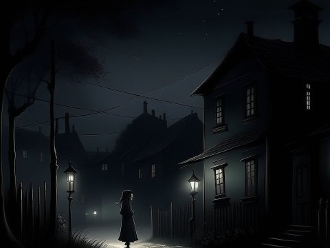Silent Night Walk Through a Dimly Lit Village