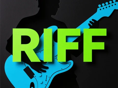 Silhouette Guitarist with Bold RIFF Text