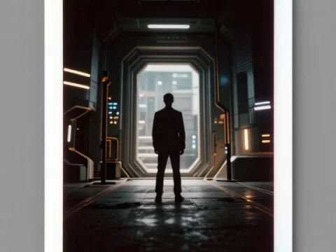 Silhouette in Futuristic Sci-Fi Corridor