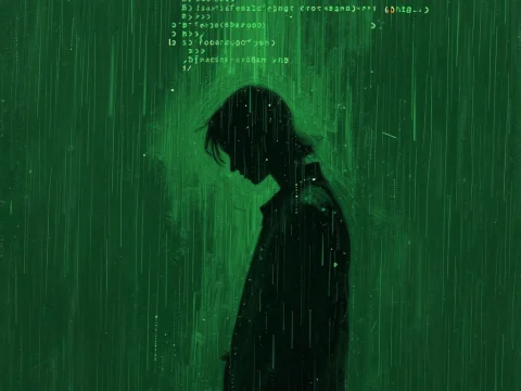 Silhouette in Matrix Code Rain