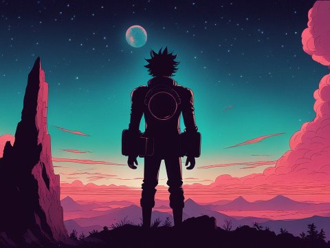 Silhouette of a Space Explorer Under a Starry Sky