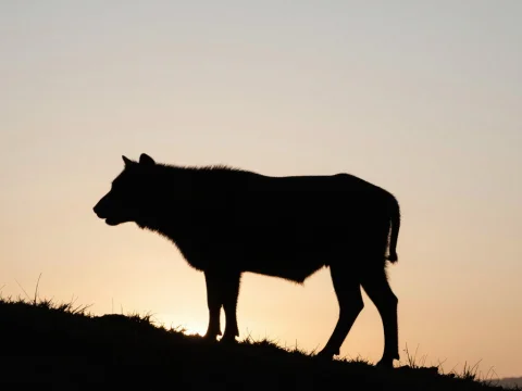 Silhouette of a Wolf at Sunset