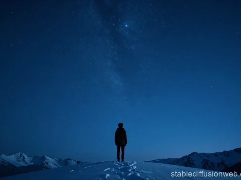 Silhouette of a Young Dreamer Under a Starry Night Sky