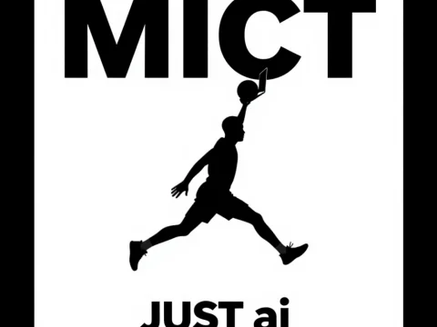 Silhouette of Jumping Athlete Holding Laptop