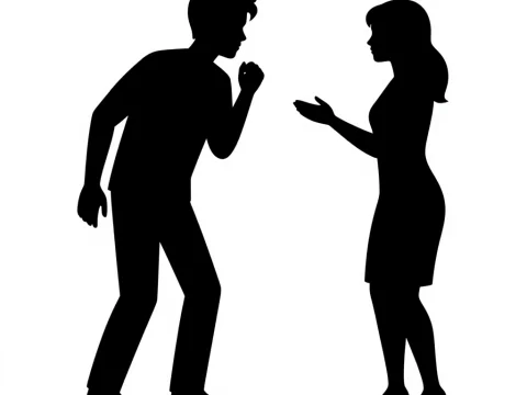 Silhouette of Man and Woman in Confrontation