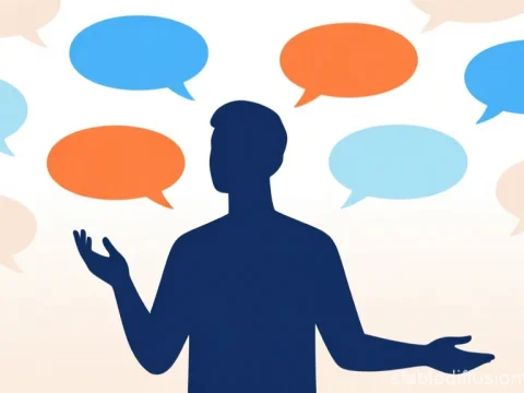 Silhouette of Person with Colorful Speech Bubbles