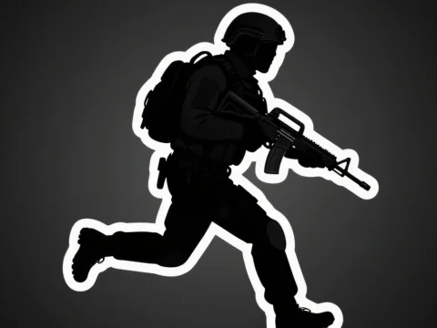 Silhouette of Urban Combat Soldier in Action