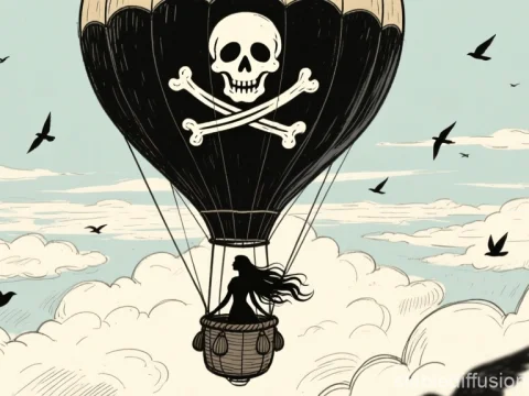 Silhouette of Woman in Pirate Hot Air Balloon