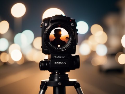 Silhouette Through Camera Lens at Night