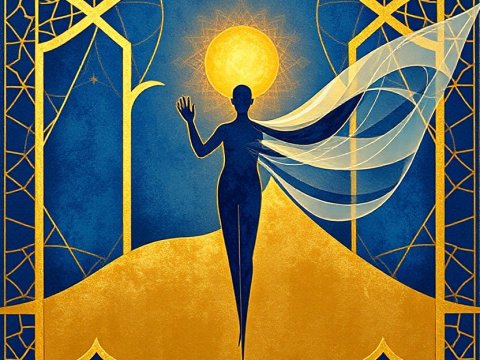 Silhouette with Radiant Sun in Ornate Golden Frame