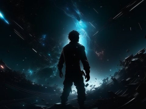 Silhouetted Figure in a Cosmic Sci-Fi Scene