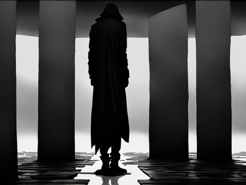 Silhouetted Figure in Dark Abstract Space