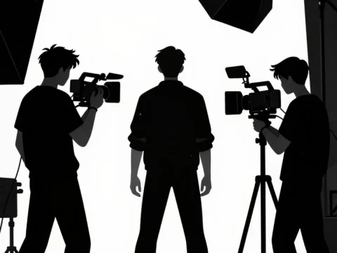 Silhouetted Filmmakers in Studio Lighting Setup