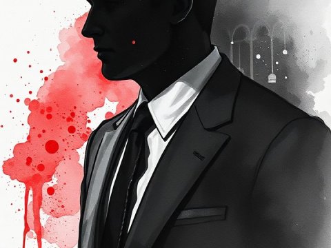 Silhouetted Gentleman in Suit with Abstract Red and Gray Background