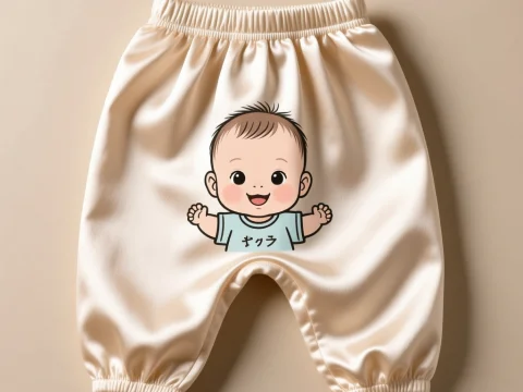 Silk Baby Pants with Cute Cartoon Baby Design