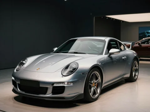 Silver Porsche Sports Car in Modern Showroom