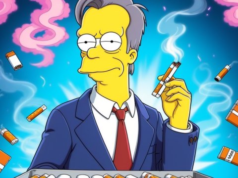 Simpsons-Style Character Offering Cigarettes