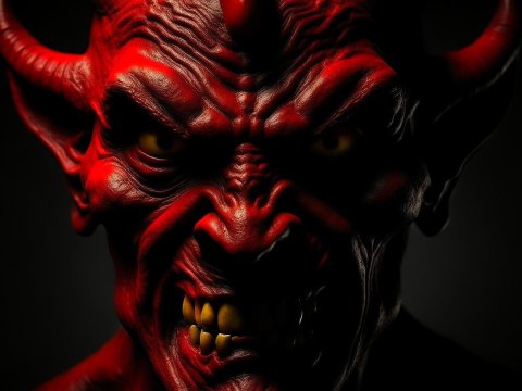 Sinister Red Demon Close-Up Portrait