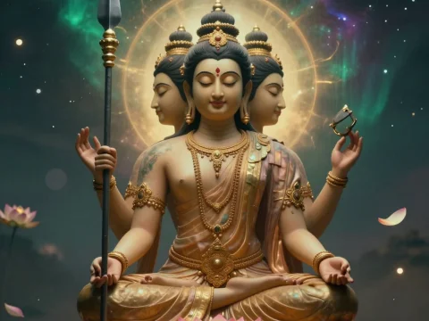 Six-Faced Buddha in Cosmic Meditation