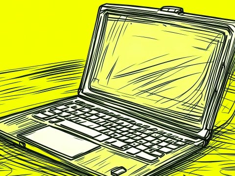 Sketch of a Laptop on Bright Yellow Background