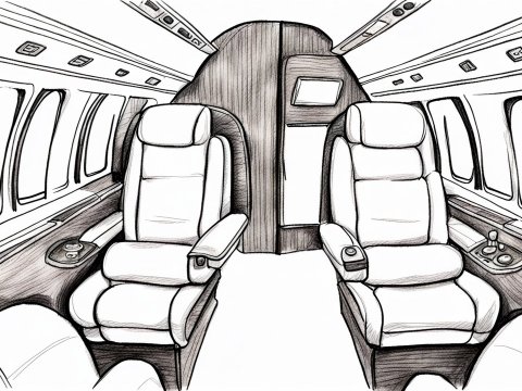Sketch of Private Jet Interior with Luxurious Seating