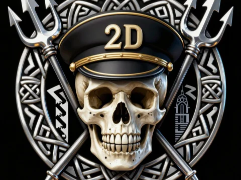 Skull with Captain Hat and Crossed Tridents Emblem