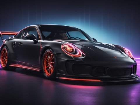 Sleek Black Porsche 911 GT3 RS with Neon Accents