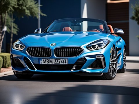 Sleek Blue BMW Convertible in Modern Urban Setting