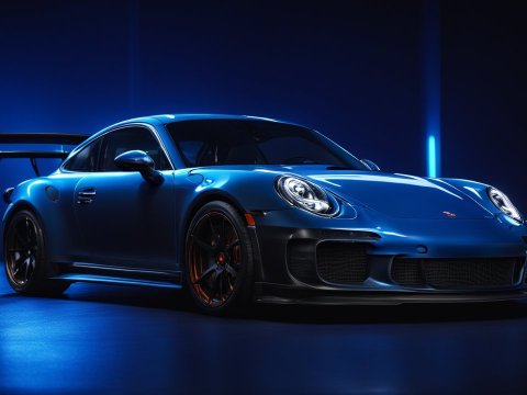 Sleek Blue Porsche 911 GT3 RS in Dramatic Lighting