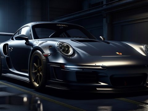 Sleek Carbon Fiber Porsche in Dimly Lit Garage