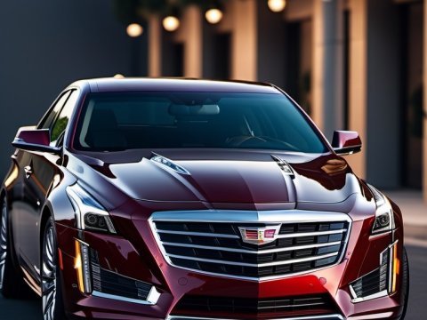 Sleek Red Cadillac Sedan Parked on Urban Street