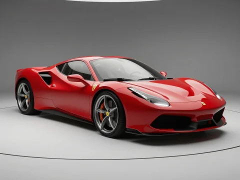 Sleek Red Ferrari Sports Car in Studio Setting