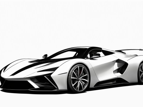 Sleek White Hypercar Concept Art Blueprint