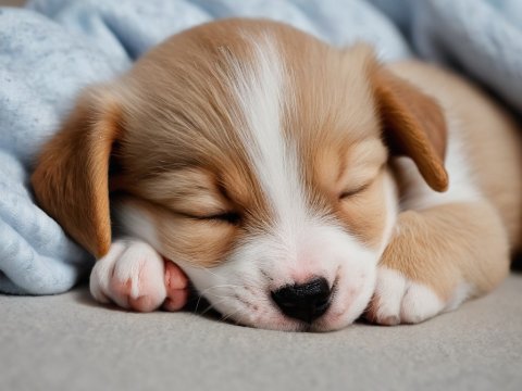 Sleeping Puppy Cuddled in Blanket