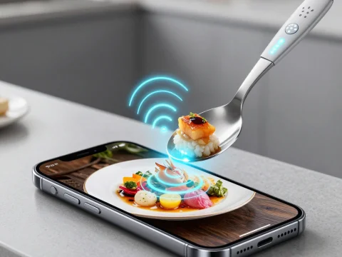 Smart Spoon with Digital Taste Sensor Over Smartphone Display